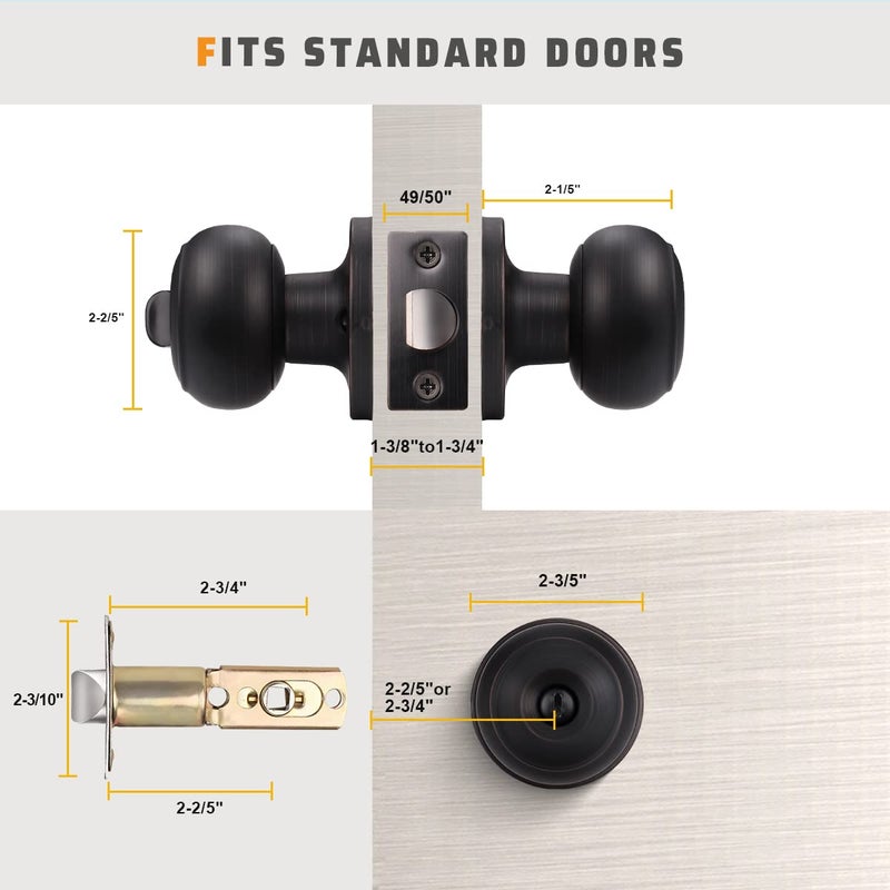 KNOBWELL 10 Pack Oil Rubbed Bronze Privacy Door Knobs Stainless Steel Keyless Interior Door Knob with Lock Bedroom Bathroom Round Door Knob, Locking Interior Bronze - Image 5